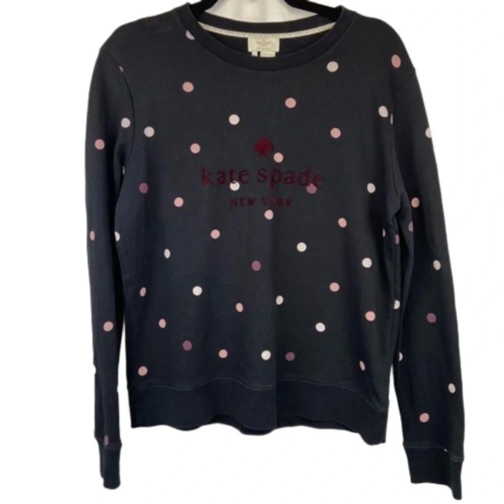 EUC Kate Spade Brooke Street Bakery Dot Black Pink Polka Dot Sweatshirt Small - Picture 3 of 15